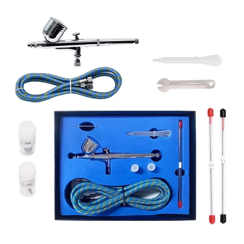 130K Copper Double Action Airbrush Set for Nail Art, Tattoo, Model Painting, Gravity Air Cake and Cosmetic Decoration