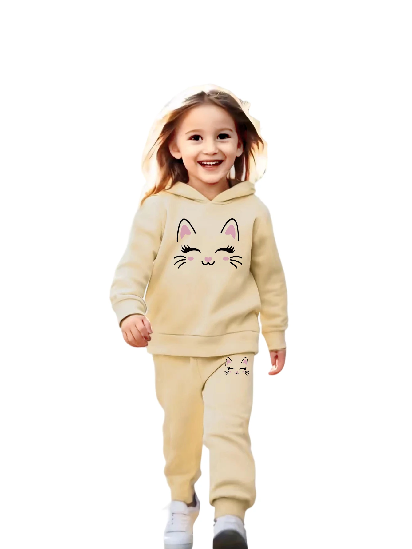 

Спортивная толстовка из двух частей для девочек на осень и зиму, топ с капюшоном и длинными брюками с принтом.