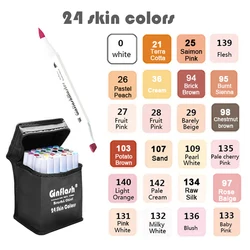 Ginflash Soft Brush Skin Tone 24colors Art Markers Brush Pen Sketch Alcohol Based Markers Dual Tipped Manga Drawing Art Supplies