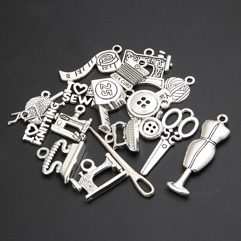 30pcs Random Mix Silver Color Cute Sewing Machines Charms Tape Measure Pendant Jewelry Making DIY Handmade Findings Accessories