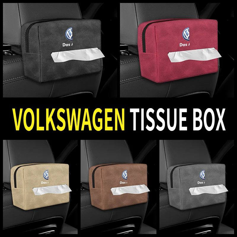 Car Tissue Box Suede Sun Visor Seat Back Hanging Bag For Volkswagen VW GOLF Magotan Polo Tiguan PASSAT GTI CC JETTA