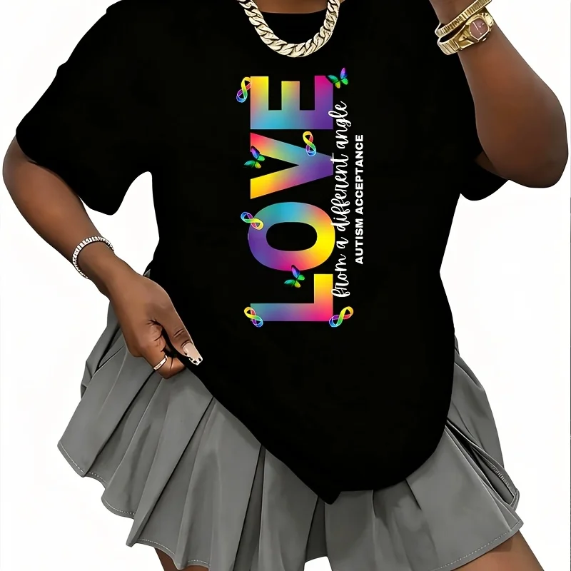 Love from a Different Angle Acceptance Rainbow Women's T-Shirt 100% Cotton Fun Print Short Sleeve Top Casual Round Neck Tee S-5Xl
