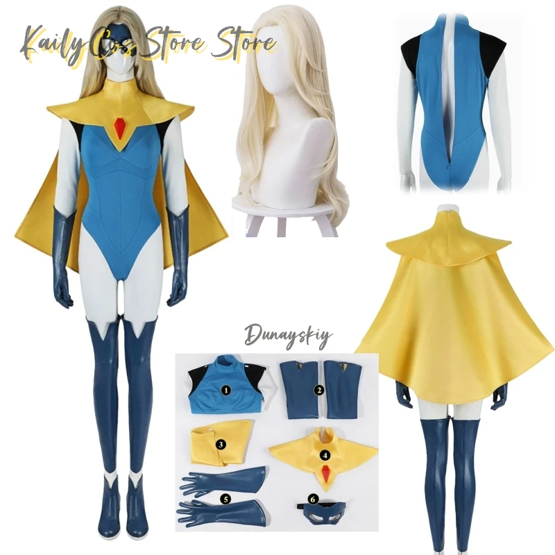Blonde Blazer Mandy SDN Cosplay Costume Wig Game Dispatch Jumpsuit Cloak Shawl Gloves Eye Mask For Women Girls Carnival Festival