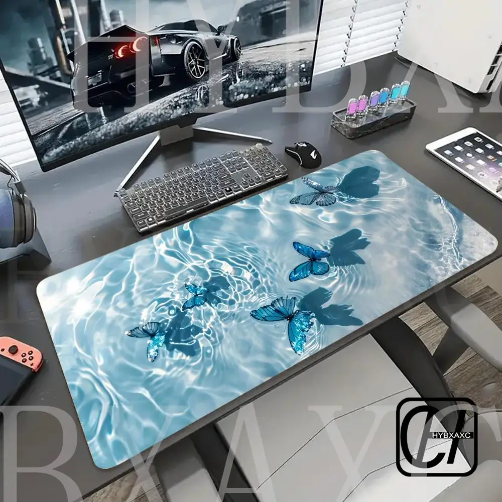 

Blue butterfly water ripple mousepad and anti-slip rubber HYBXAXC are suitable for computer mechanical keyboards and office use