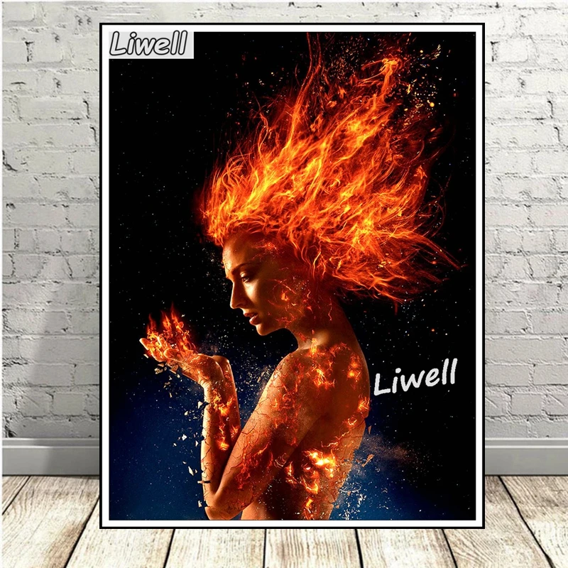 X Men Dark Phoenix Movie Diamond Painting Art Superheld Jean Grey met vuurmozaïek kruissteek handwerk Home Decor