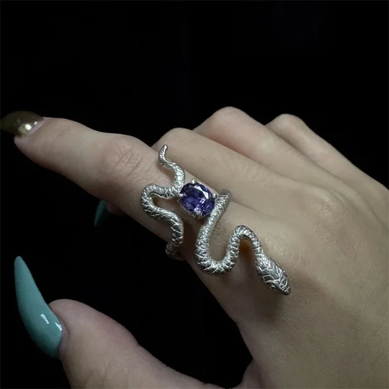 جمشت مطعمة الأفعى على شكل حلقة بسيطة فريدة من نوعها شخصية عصرية عصرية متعددة الاستخدامات نهاية مفتوحة حلقة مجوهرات إبداعية هدية