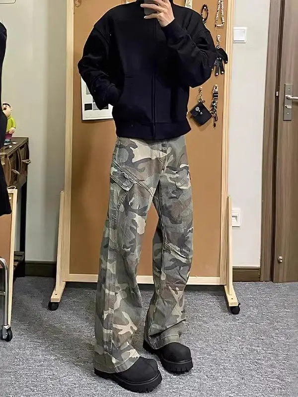 

Мужские брюки Cleanfit в американском ретро-стиле с камуфляжным принтом, осенне-зимние, модные, в стиле High Street, рабочая одежда, прямые повседневные брюки