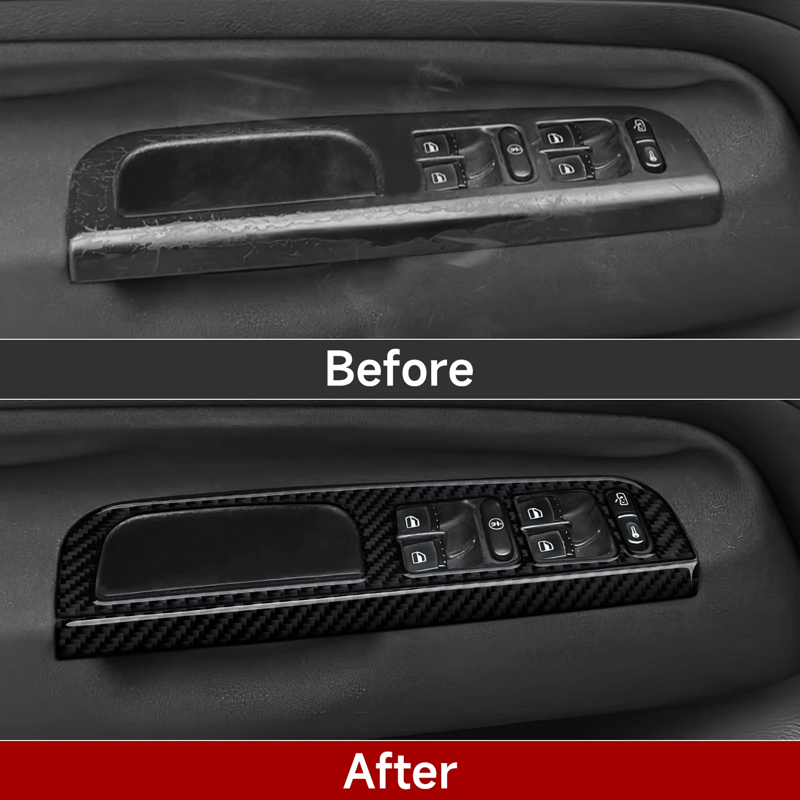 For VW Jetta A4 Bora Golf IV MK4 R32 GTI Variant (1997-2005) Trim, Car Window Lift Switch Panel, Carbon Fiber Interior Sticker. - view 6