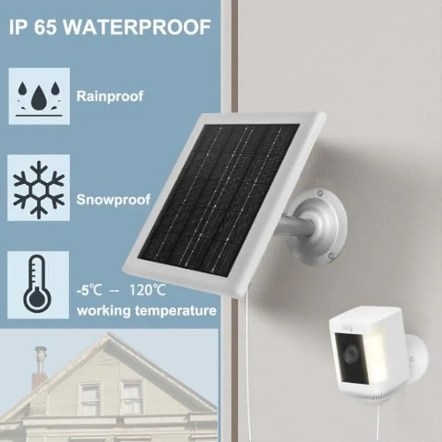 Ring Camera Solar Panel 5V 5W Outdoor Solar Battery Charger for Ring Spotlight Camera Stick Up Camera with IP65 Waterproof 16.4