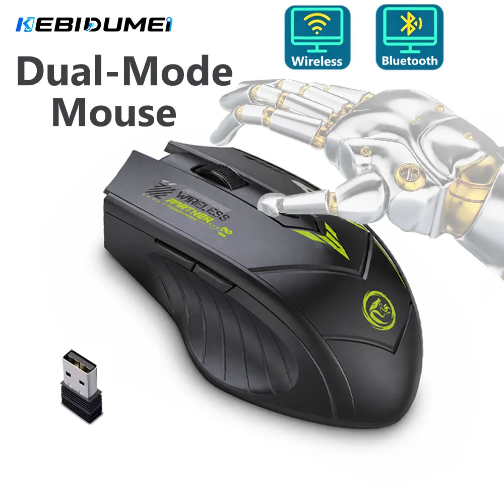 Mouse Sem Fio KEBIDUMEI Bluetooth 5.4 com 6 Botões, Mouse Gamer de Modo Duplo 1600DPI Recarregável, Acessórios para Computador