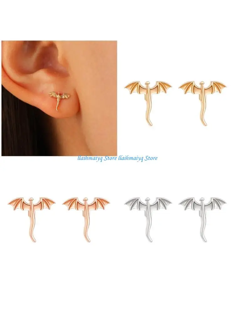 573B Dragon Statement Earrings Modern Ear Jewelry Woman Earring Stylish Studs Earring Copper Texture for Various Occasion