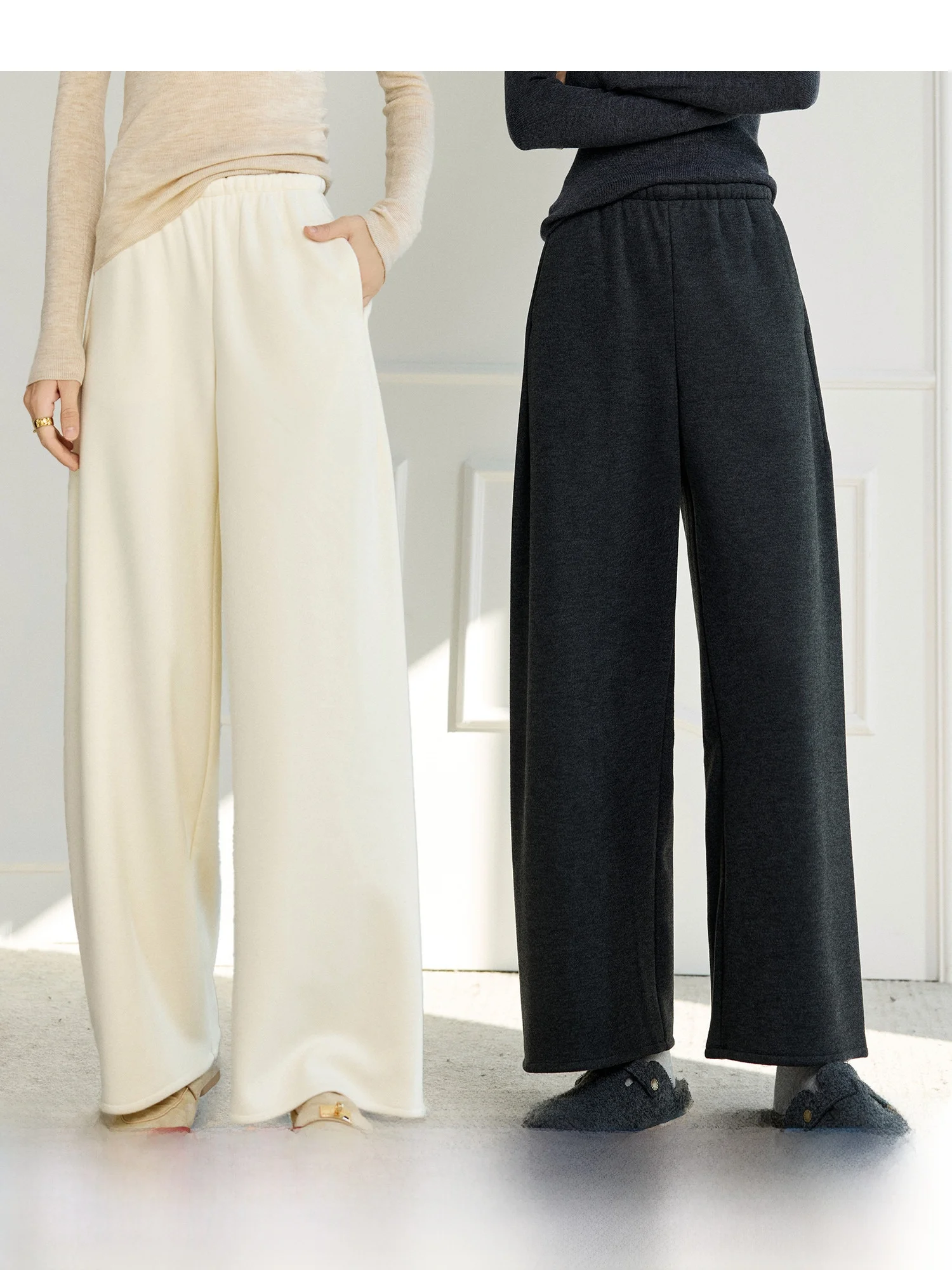 

Skin-Friendly Thin Fce Women's Casual Pants Straight Leg Comfortable Home Pants Spring Season Polyester Fiber l Waist