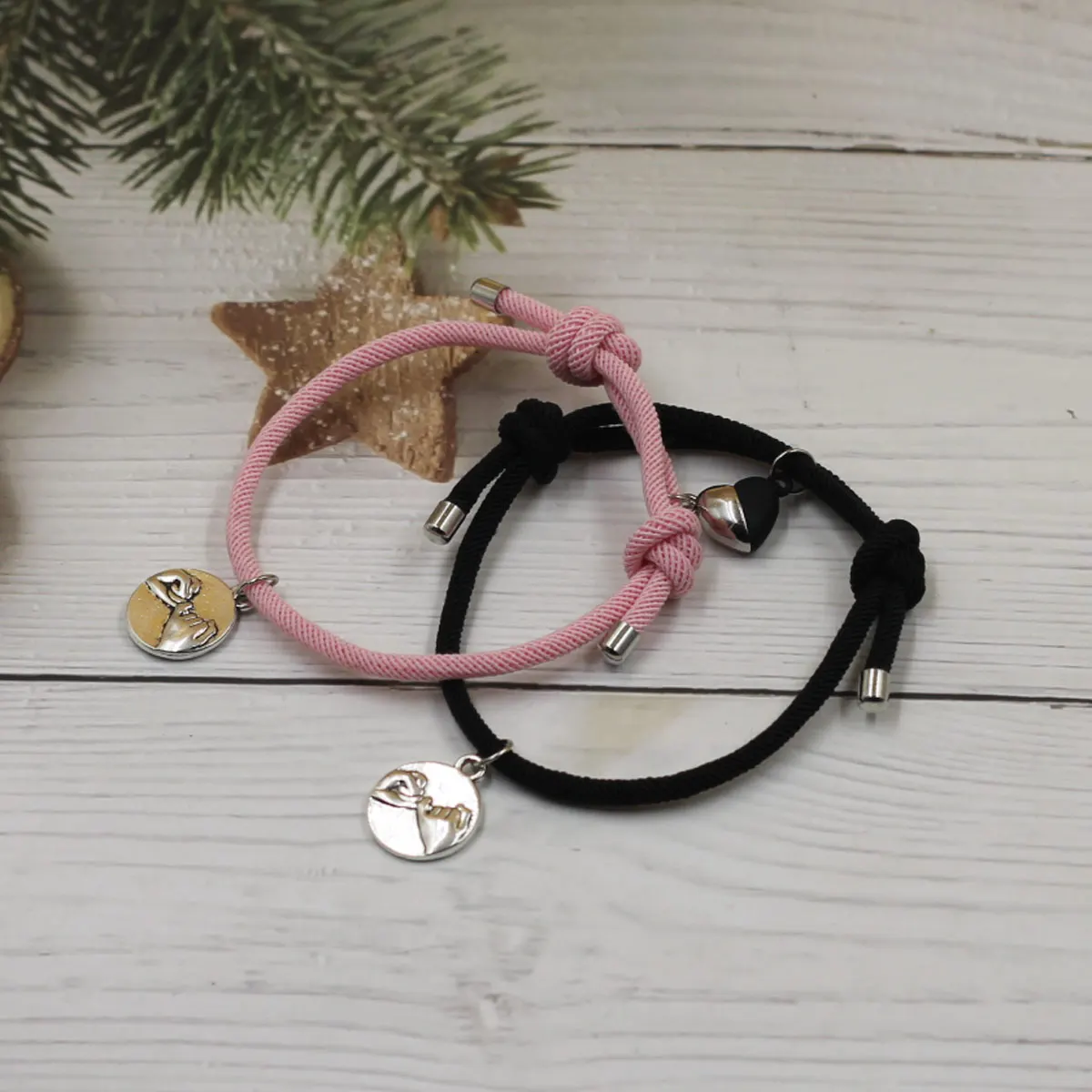 Pair of Magnetic Couple Bracelets Bangle Round Pinky Swear Promise Charm Finger Hook Pendant Braid Rope Handmade Jewelry Gift view 3