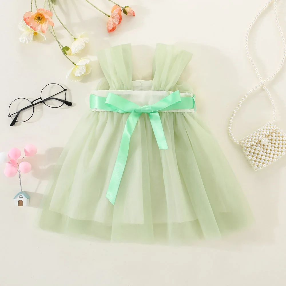 Summer girl kid sweet embroidered flower suspender fly sleeve A-line skirt princess skirt baby dress 6M-2T