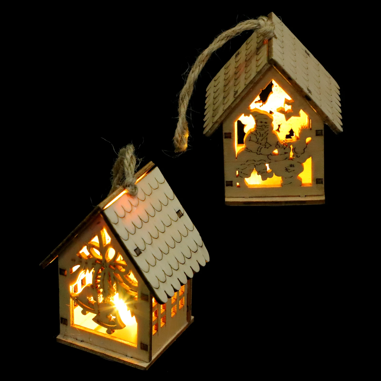 

2pcs Santa Christmas Wood Craft Glowing Ornament Festival Adornment Christmas Adornment DIY Decor Holiday Accessory