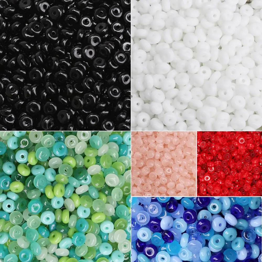 105Pcs 3x6mm Flat Round Beads Mixed Color Opaque Smooth DIY Jewelry Beads Multi-clolor Glass Semi Gemstone Beads