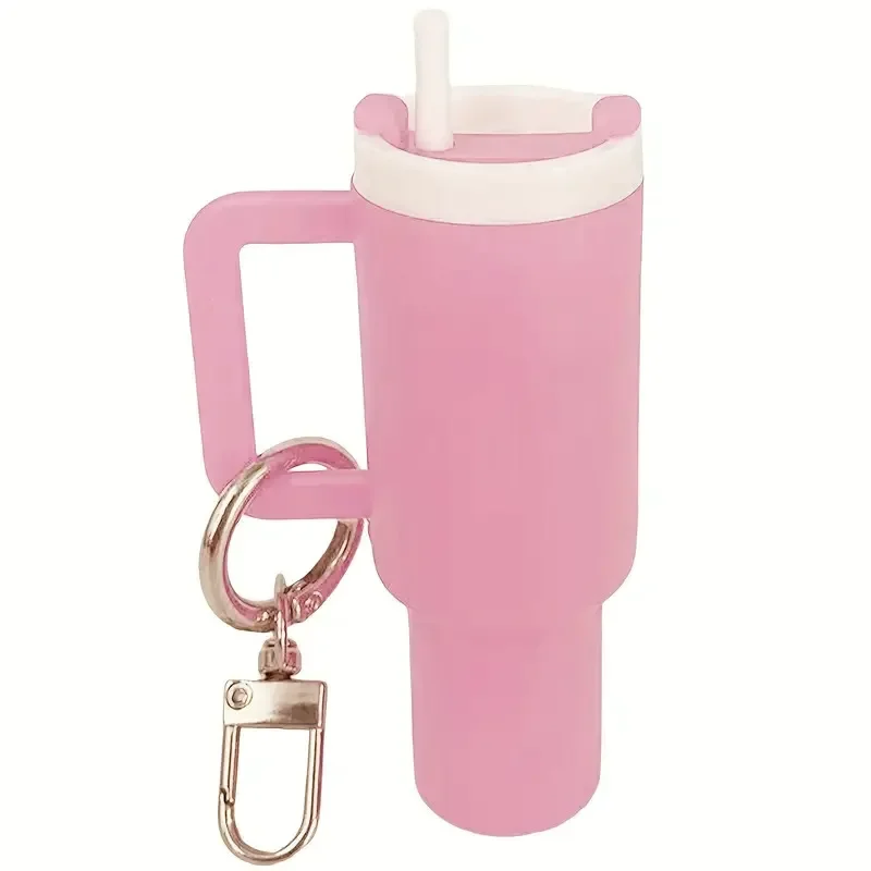 Mini Silicone Cup Keychain Handbag Backpack School Bag Key Ring Lip Balm Tumbler Keychains Detachable Water Bottle Accessories