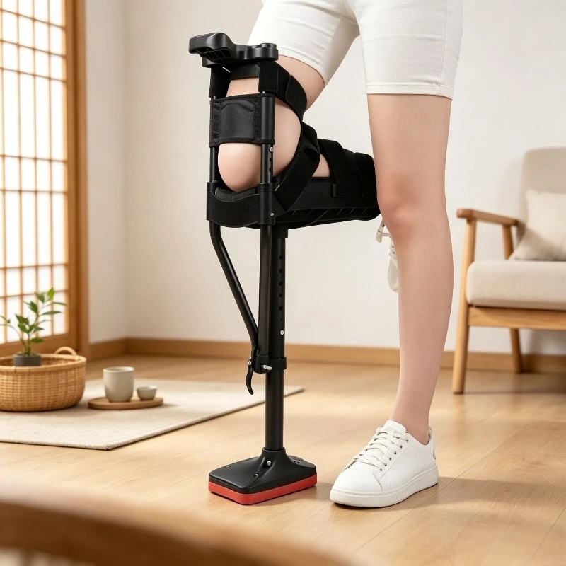 Sturdy Aluminum Single Leg Crutch, Adjustable Walking Aid Support for Ankle Fracture, Non-slip Cane with Padded Thigh Rest.
