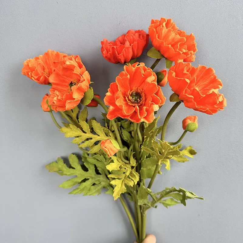 2pcs Artificial Poppy Branches PU Fake Flowers Wedding Decorative Simulation Flower Two Head Poppies Garden Decoration Floral