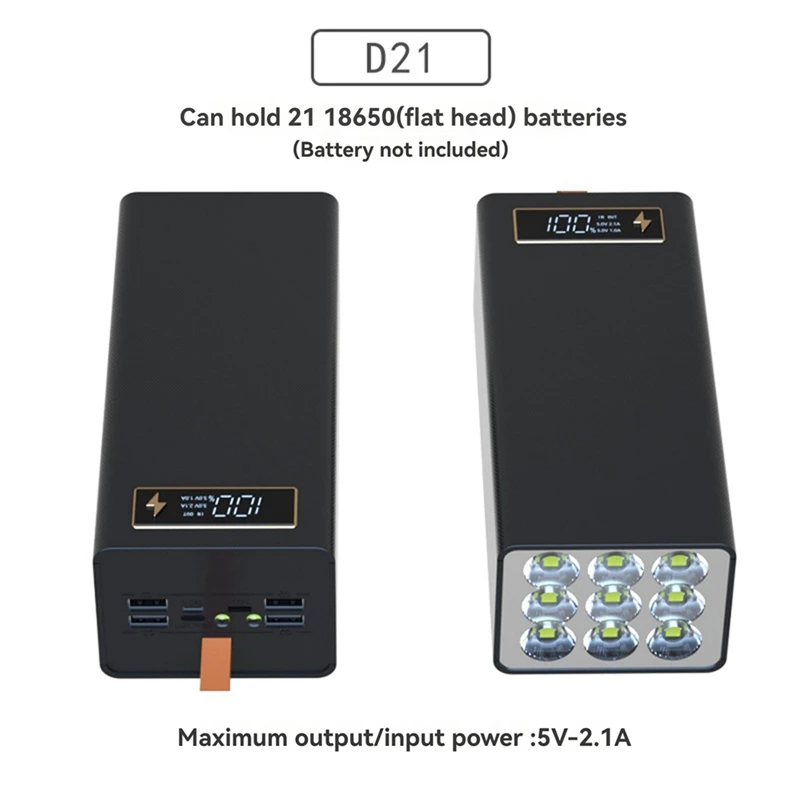 Portable DIY Power Bank Case For 21X18650 Batteries Portable External Battery Box For Mobile Phone Charging