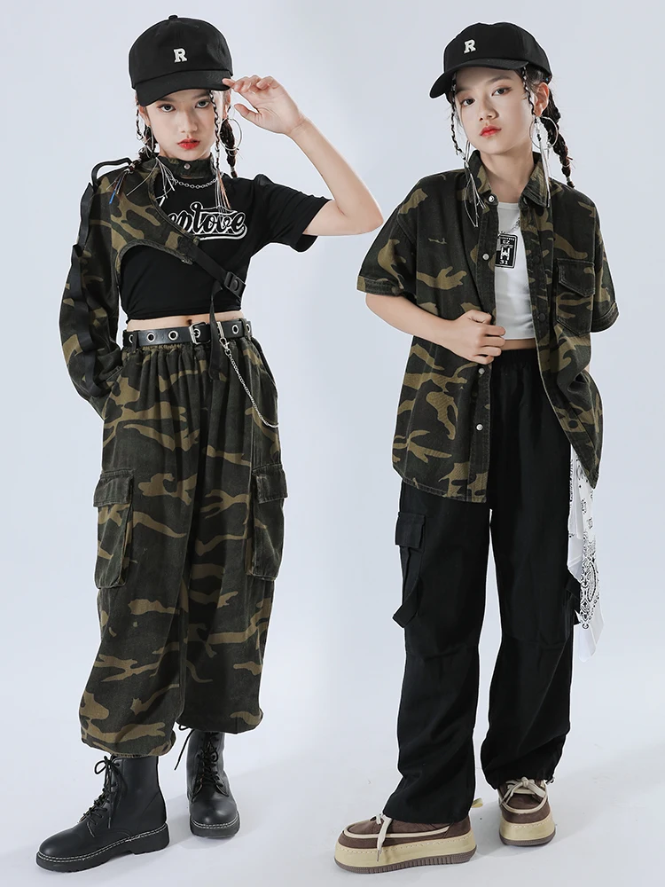 

Modern Jazz Dance Costume Girls Kids Hip Hop Clothing Camouflage Suit Boys Street Dance Practice Performance Outfits BL10829