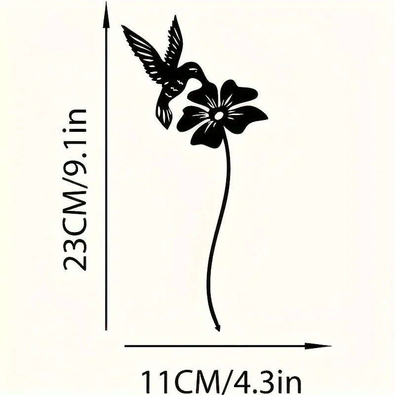 Metal Art Deco Metal Hummingbird Garden Stake, 1-Pack, Wedding Event Outdoor Floor Mount Decor, Nature Inspired Lawn Insert