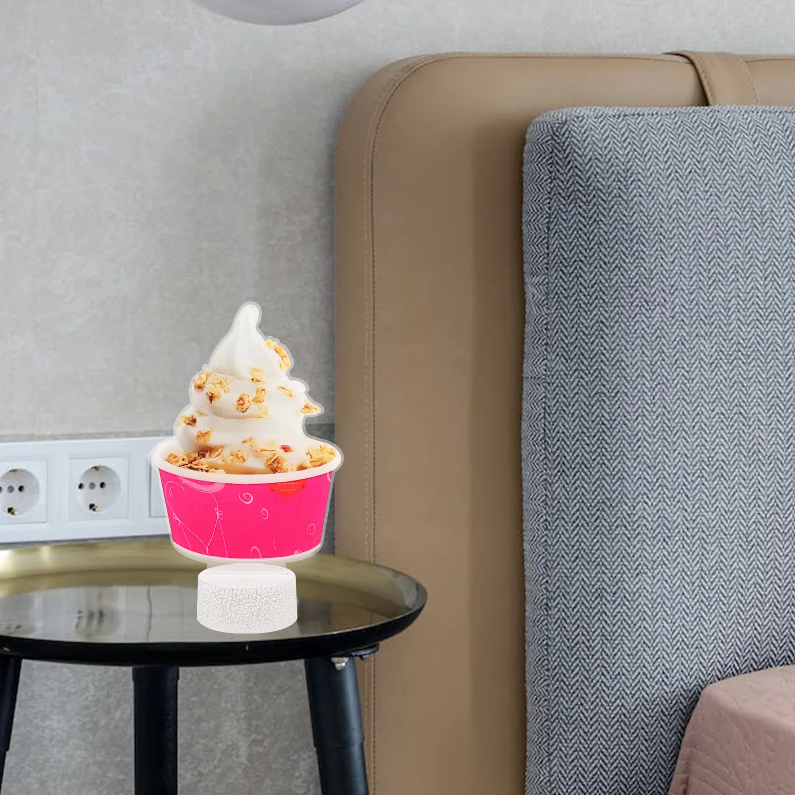 

3D Lamp Cream Sign LED Light Touch Ice Cream Light Up Sign Colors Crack Base Kawaii Decor Bedroom Table Gifts