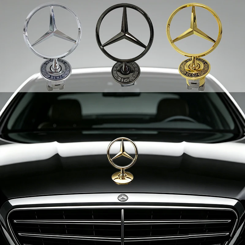 Mercedes Benz Hood Star Ornament Front Bonnet Standing Emblem Metal Car Hood Badge for AMG W202 W203 W204 W208 W210 W220 W221