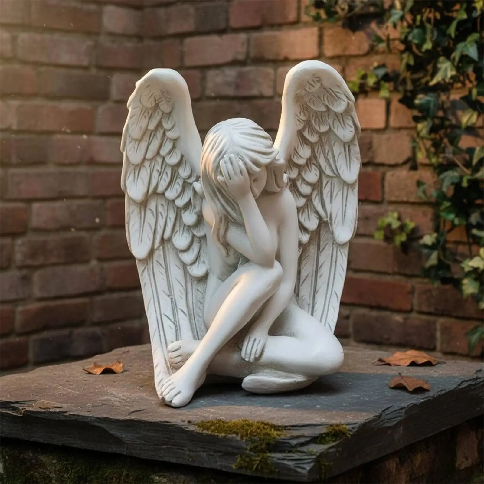 Resin Angel Garden Statue for Patio Decoration Weeping Design Vintage Memorial Sculpture Ornament
