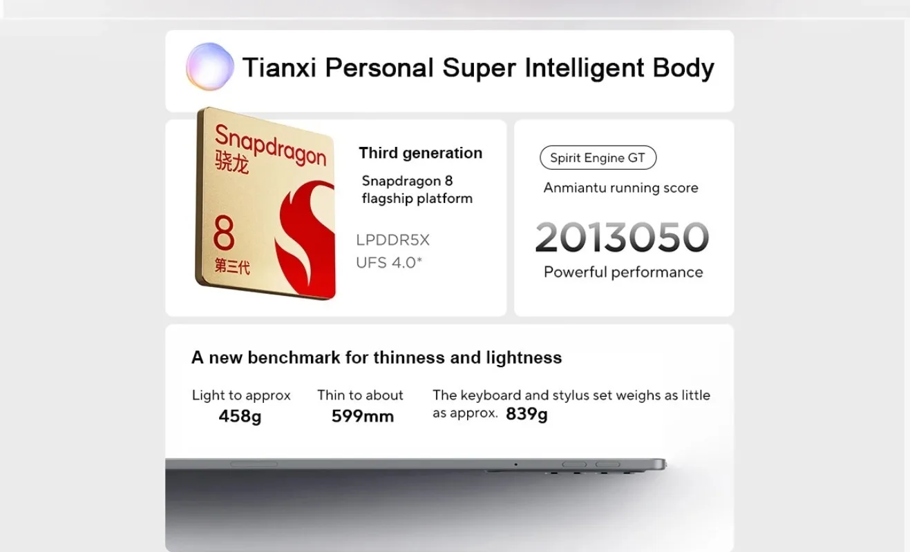 CN Lenovo Xiaoxin Pad Pro GT Snapdragon 8 Gen3 8860mAh Battery 11.1'' 3.2K LCD 144Hz Display CN Version TB710FU 3200×2000