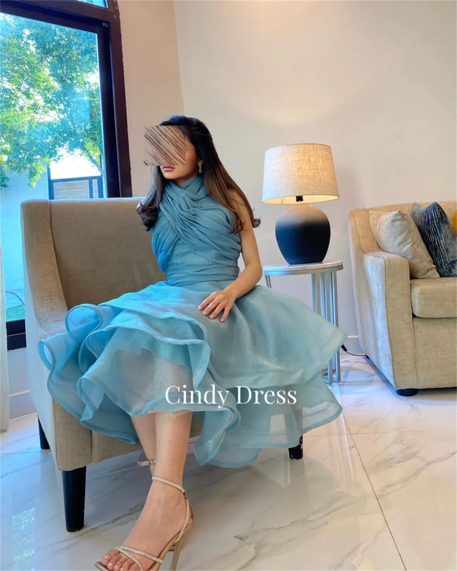 Layered Female Dress Dubai Luxury Evening Cross Elegant Party Women Customized Blue-green Mesh Luxurious Women\'s Dresses Tutu