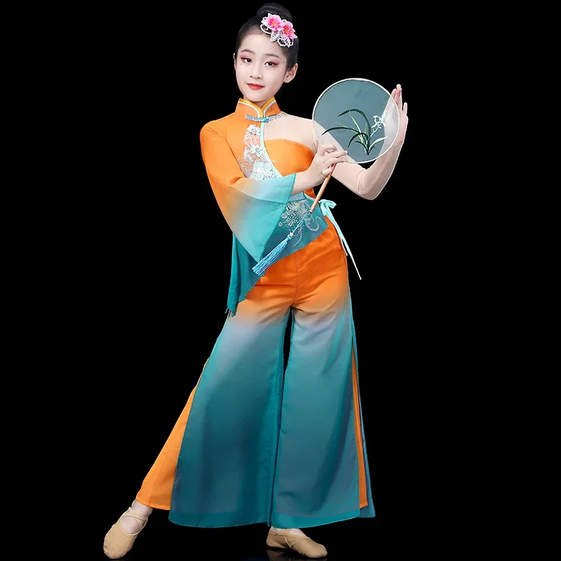 Children's Yangge costumes, stage performances, fan dance sets, modern dance costumes for girls