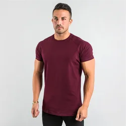 2024 New Workout Solid Cotton Short Sleeve T-Shirt Men Gym Clothing Fashion Tees Sports Bodybuilding Fitness T Shirt