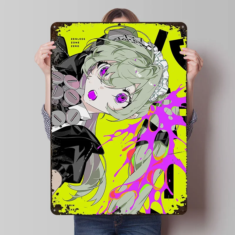 Zenless Zone Zero Corin Wickes Kunstwerk Blechposter Individualisierte Wandkunst Vintage Metallschilder Retro-Platten für Heimdekorationen
