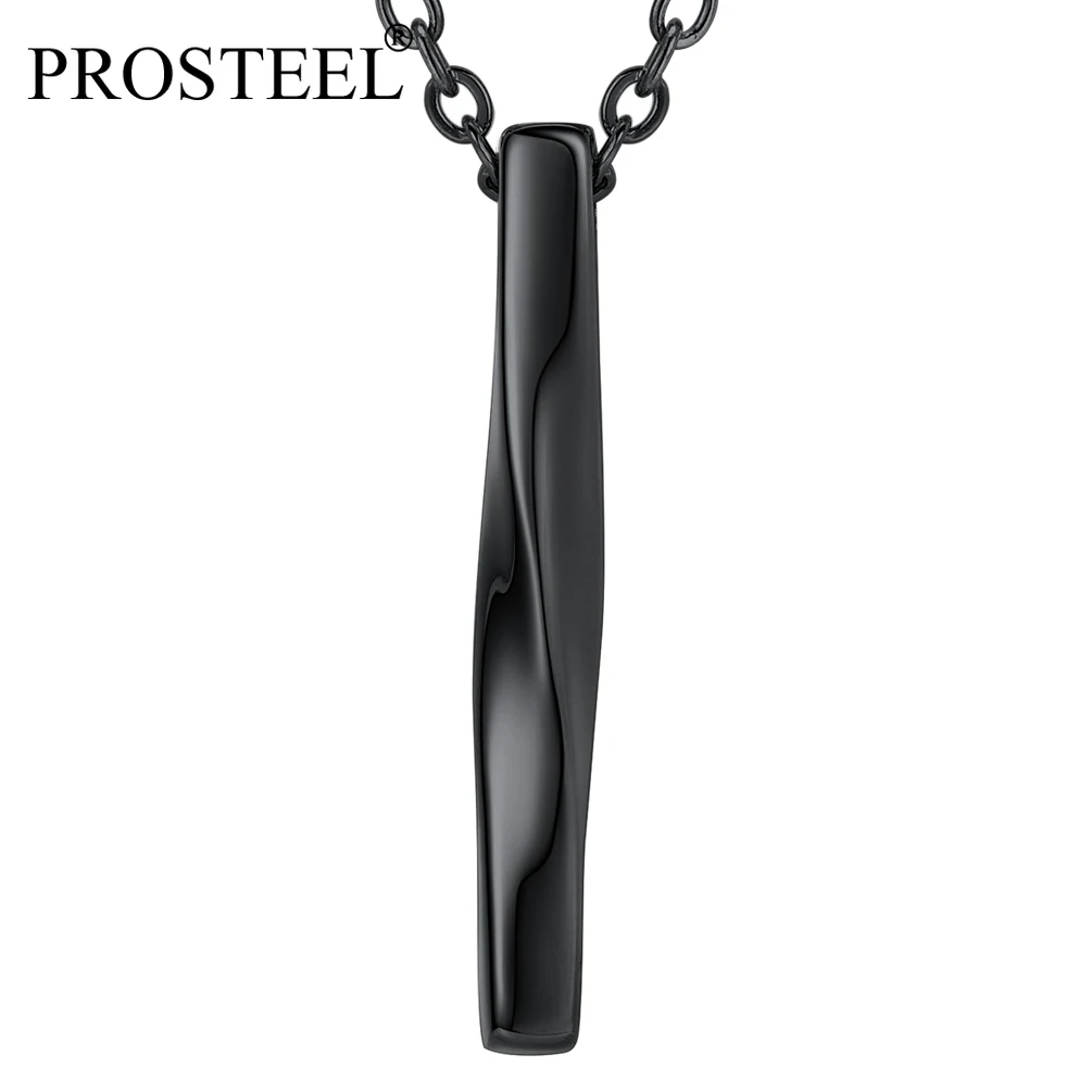 PROSTEEL Men Women Minimalist Drop Pendant Rolling Waves 3D Twisted Bar Necklace Stainless Steel Silver/Gold/Black Color PSP3519