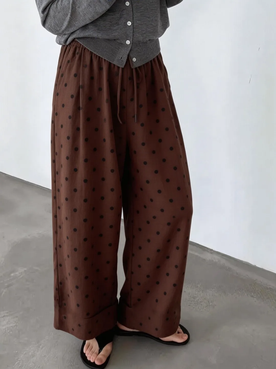 

High Waist Polka Dot Casual Straight Leg Pants Women's Summer Thin Small Size Slimming Casual Pants Vintage Style Wide Leg Be...