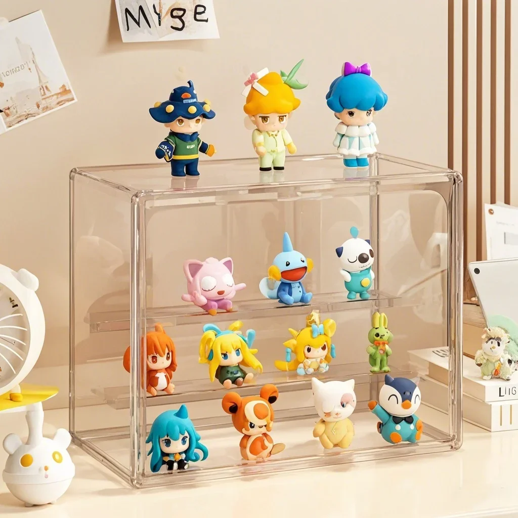 Transparente Vitrine Stapelbare Plastik-Staubschutzboxen Figuren-Aufbewahrung Sammlerstücke-Display Kosmetik-Präsentationsbox mit Trennwänden