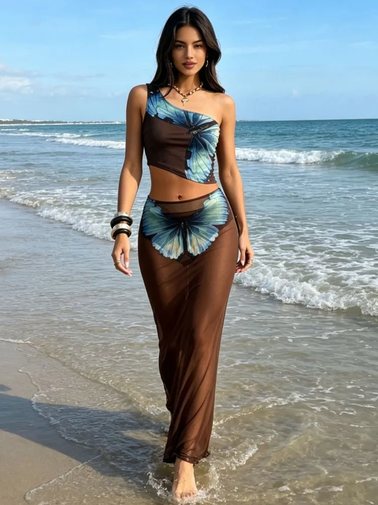 

Ретро-бикини с принтом, модный комплект из 3 предметов: купальник и накидка с юбкой, облегающий, женский, на завязках, летний, пляжный, роскошный, элегантный