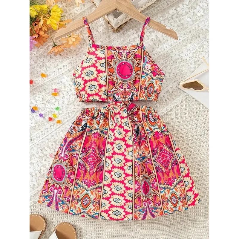 HWMFSNHFZ Girls Printed Dress Vitality Summer Casual Style Daily Outing Fashionable Clothing for Girls
