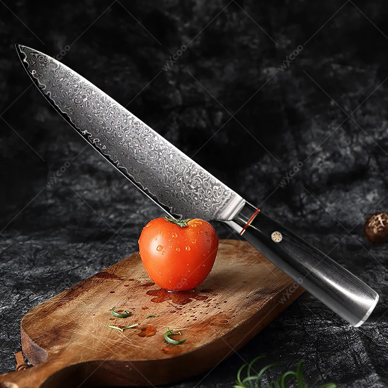 Black Painted Wooden Kitchen Knife Damascus Steel Chef Knife Meat Cleaver Household Kitchen Vegetable Slicing Knife with Box