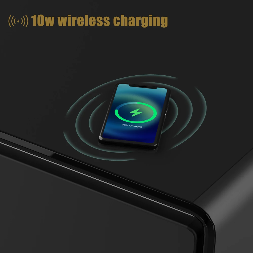 Wireless Charging, Power Socket, USB Interface, Outlet Protection, Mechanical Temperature Control And Ice Water Interface, Black