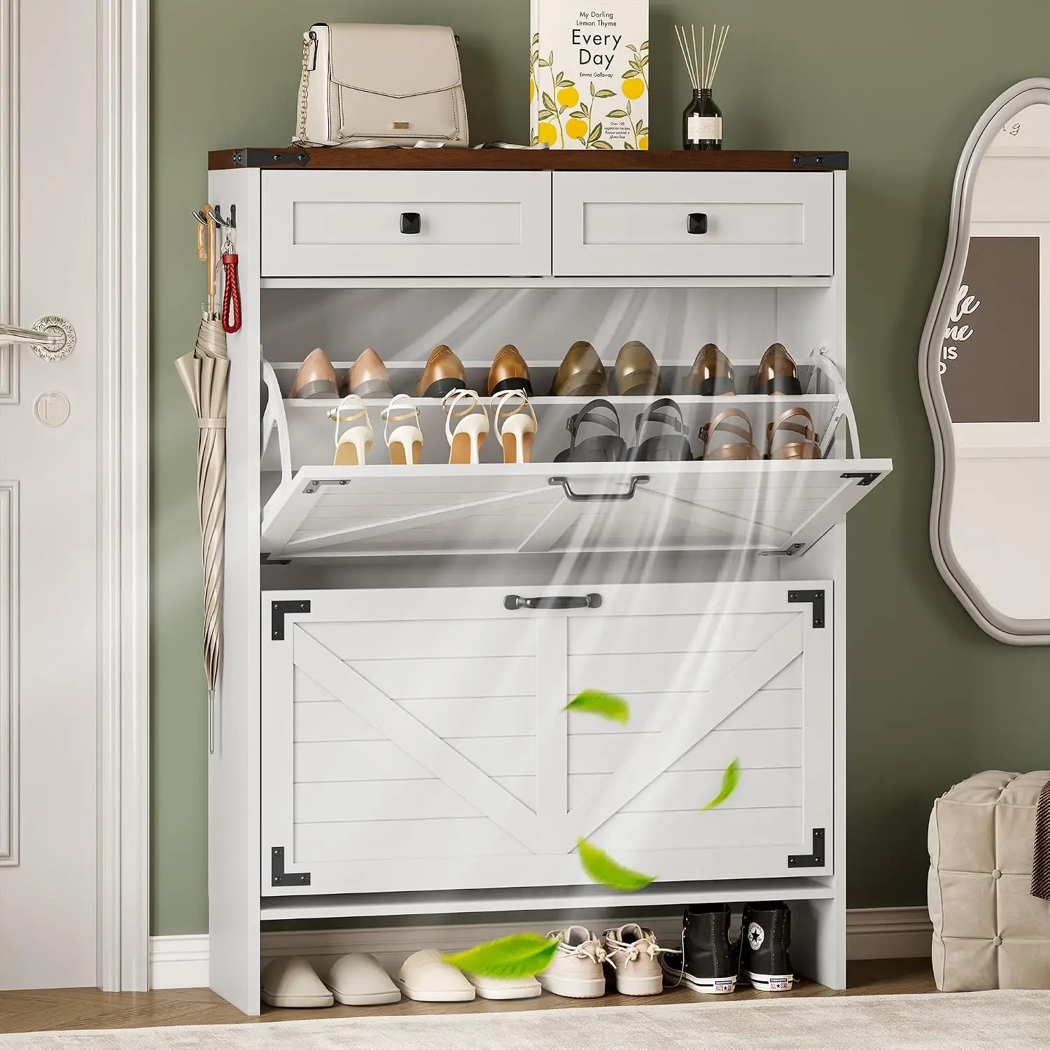 Shoe Cabinet With Odor Control Deodorizer And Back Panel, Farmhouse Narrow Shoe Storage Cabinet Rack For Entryway, Customized