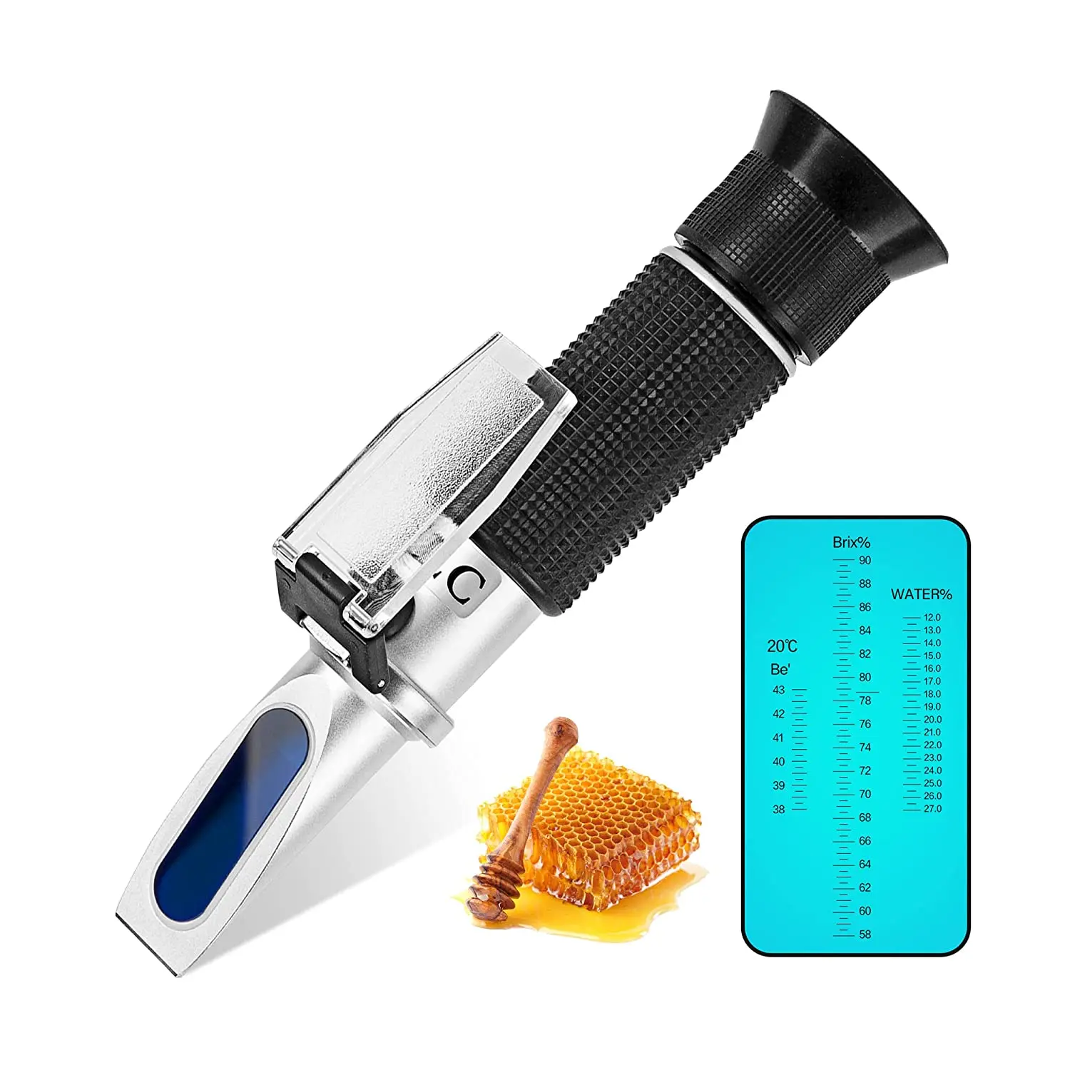 Honey Refractometer 58-90% Brix, Moisture,and Baume 3-in-1 Honey Refractometer for Honey with ATC, lab Refractometer for Honey