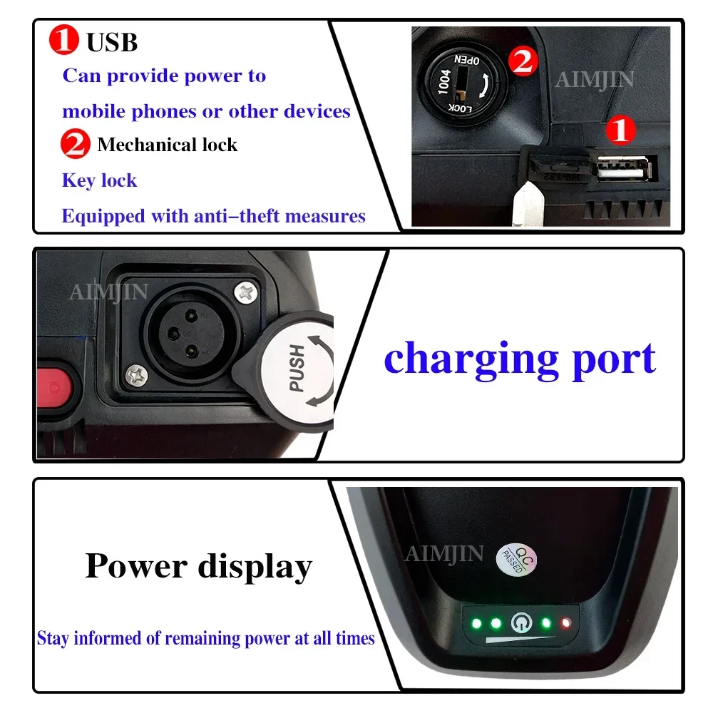 

For Bafang BBS02 BBS03 BBSHD Motor 36V 40Ah 50Ah 60Ah 18650 Hailong Battery With charger