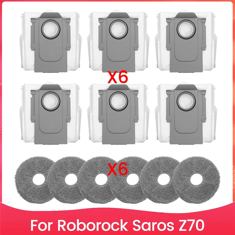 B47B-Mop Cloths Dust Bag Kits For Roborock Saros Z70 Robot Vacuum Cleaner Replacement Parts, 6 Mo 6 Dust