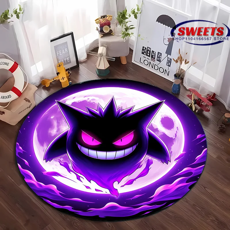 3D Cartoon Miniso Pokemon Round Carpet, Gengar Rug Non-Slip Play Mat Cute Floor Rug for Living Room Bedroom Kid's Room Round Mat