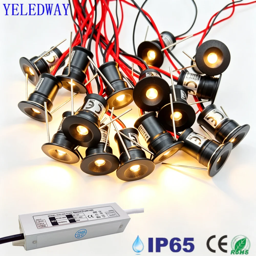 YELEDWAY Mini LED Downlight IP65 Waterproof 12V Recessed Spotlight Outdoor Deck Step Lighting Indoor Warm White Cabinet Lamps