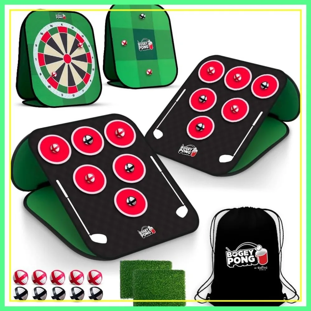 

3-in-1 Backyard Pong Golf Game Set with Darts & Tic Tac Toe, Disc Golf Chipping Game for Adults Kids Family Outdoor Party