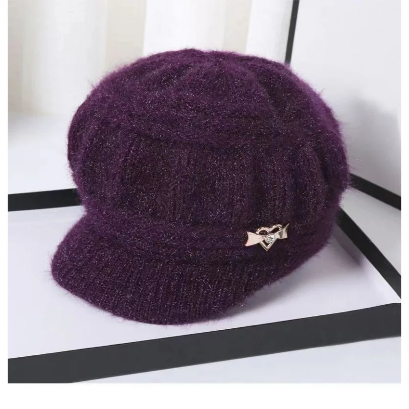 Hat for the Elderly Children\'s New Knit Casual Fashion Mom Cap Middle-Aged and Thickened Fleece-Lined Warm Wool