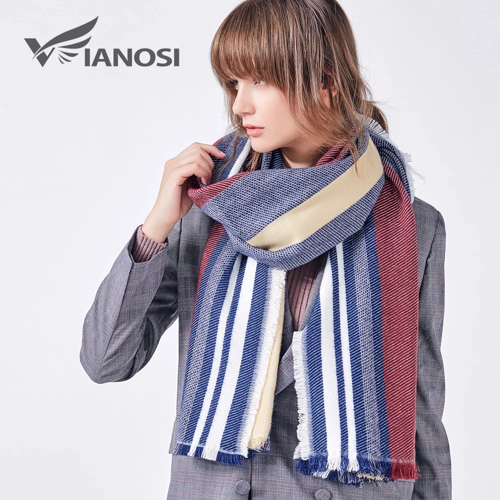 

VIANOSI Luxury Brand Women's Scarf Winter Long Warm Striped Poncho Shawls Female Fashion Thick Soft Wraps Scarves for Ladies